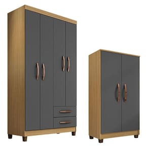 Guarda Roupa Solteiro Modena com 4 Portas e Armário Multiuso Recife Carvalho Americano Grafite - Incorplac