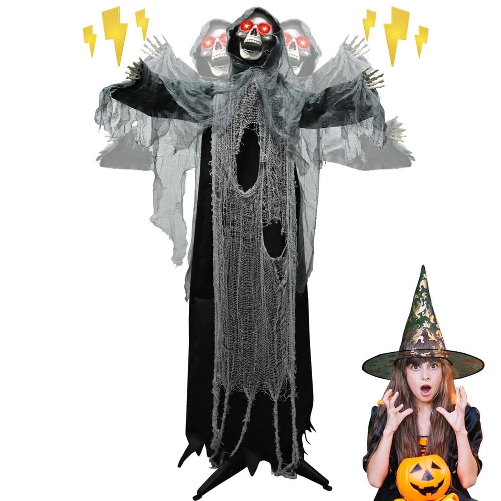 Animatronic Grim Reaper WODMAZ de 2,1 m de Halloween com luz e alma