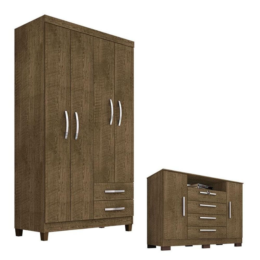 Guarda Roupa Solteiro Modena 4 Portas com Cômoda Madri Malbec - Incorplac