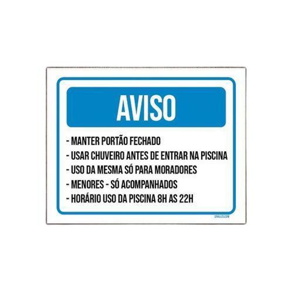 Kit 10 Placa Sinalização - Aviso Piscina Chuveiro Portão