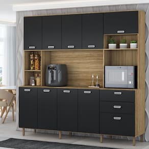 Cozinha Compacta Luiza 10 Portas 2 Gavetas Freijó/Nero - Panorama Móveis