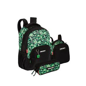 Kit Mochila Costas Minecraft Camoterra Lancheira Estojo