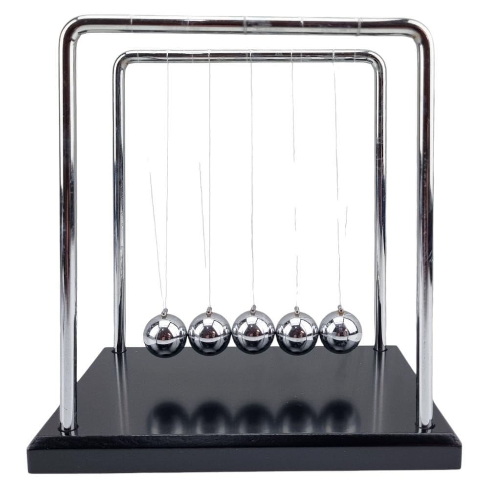 Pêndulo De Newton Com Estrutura Metal Cromado Base Madeira