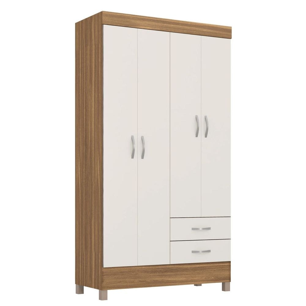 Guarda Roupa Casal/Solteiro 4 Portas 2 Gavetas 3 Prateleiras 2 Cabideiros Pés Em PVC Astro