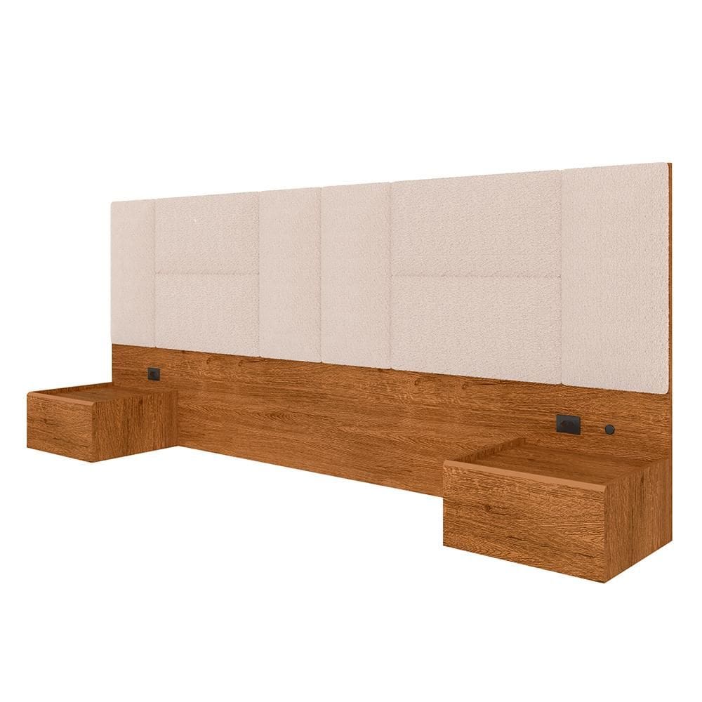 Cabeceira Suspensa Cama Casal Sierra Com Led Fre/bouclé Off White - Ma