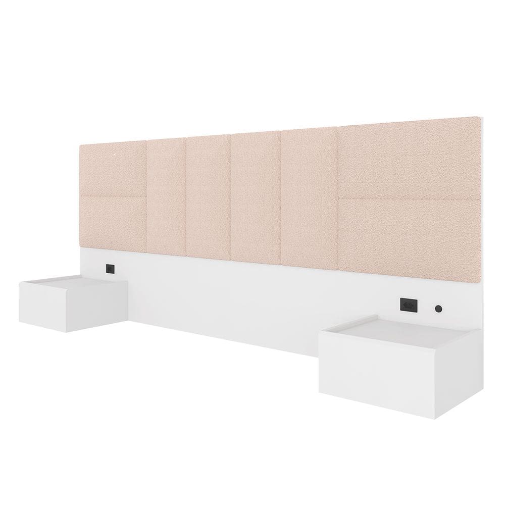 Cabeceira Suspensa Cama Casal Friburgo C/led Bco/bouclé Off White - Ma