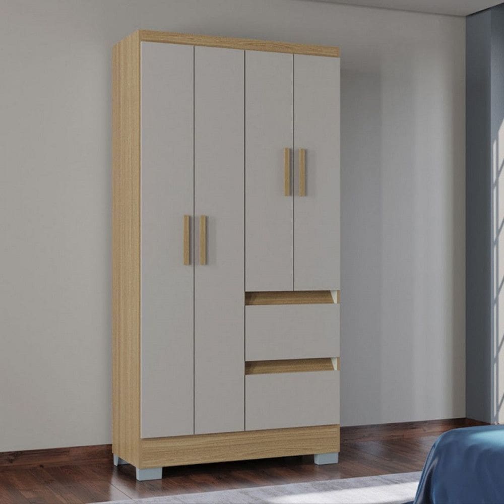 Guarda Roupa Solteiro 4 Portas 2 Gavetas Nápoles Poquema