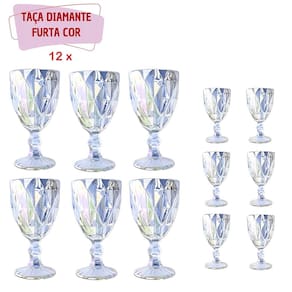 Jogo De Taças Vidro Suco Vinho Água Diamond 12un Furtacor