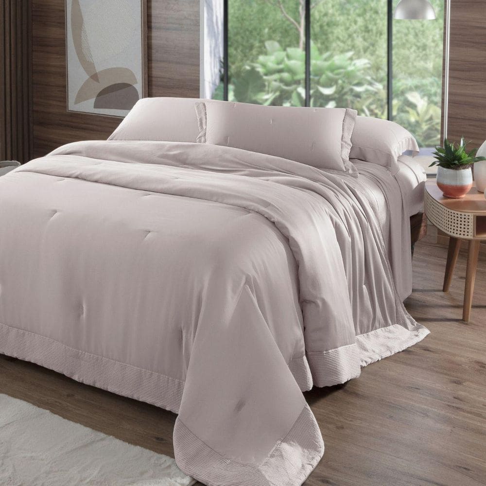 Colcha King 400 Fios Kacyumara Bambu Bali 03 Peças Rose