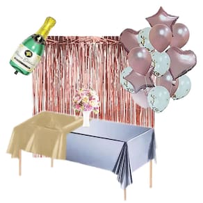 Kit Decoração Festa: 2 Cortinas Metalizadas + 2 Toalhas + 1 Balão Garrafa Champanhe + Balões = 6 Produtos