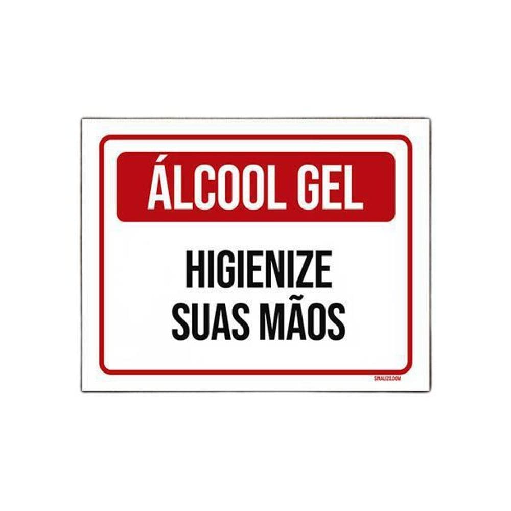 Placa De Sinalização - Álcool Gel Higienize Suas Mãos 18X23