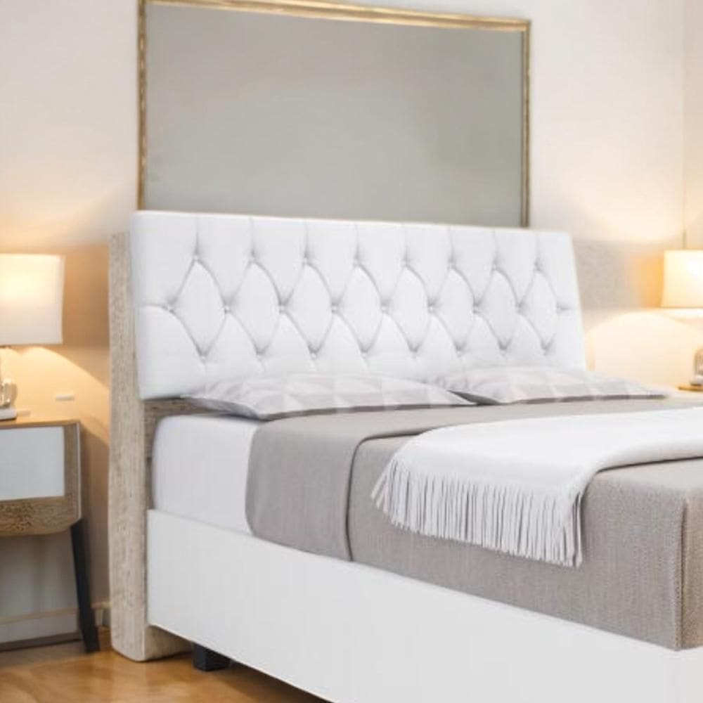 Cabeceira Estofada Yasminne Queen Amarula com Capitonê Branco