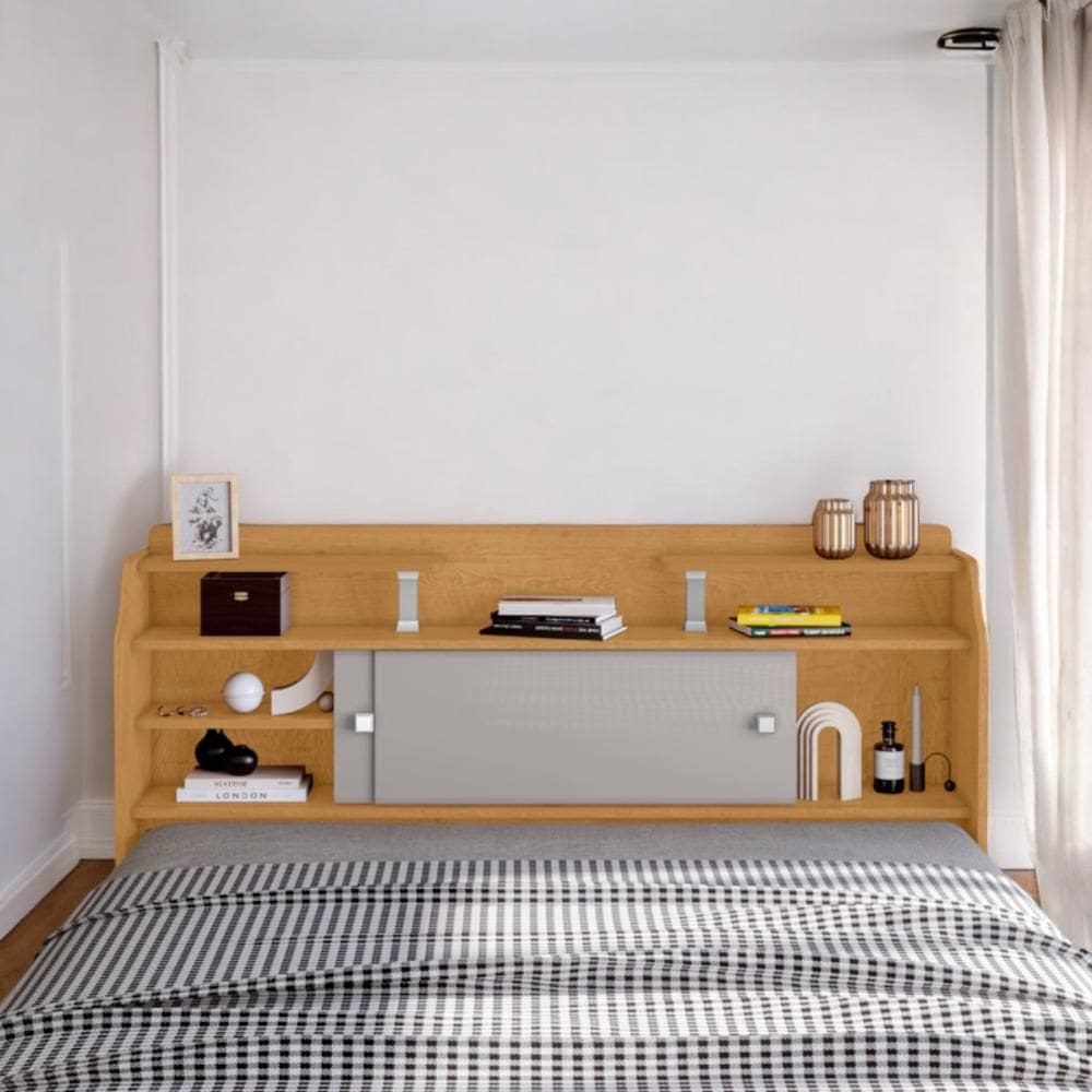 Cabeceira Casal com Portas Crystal Naturalle e Off White