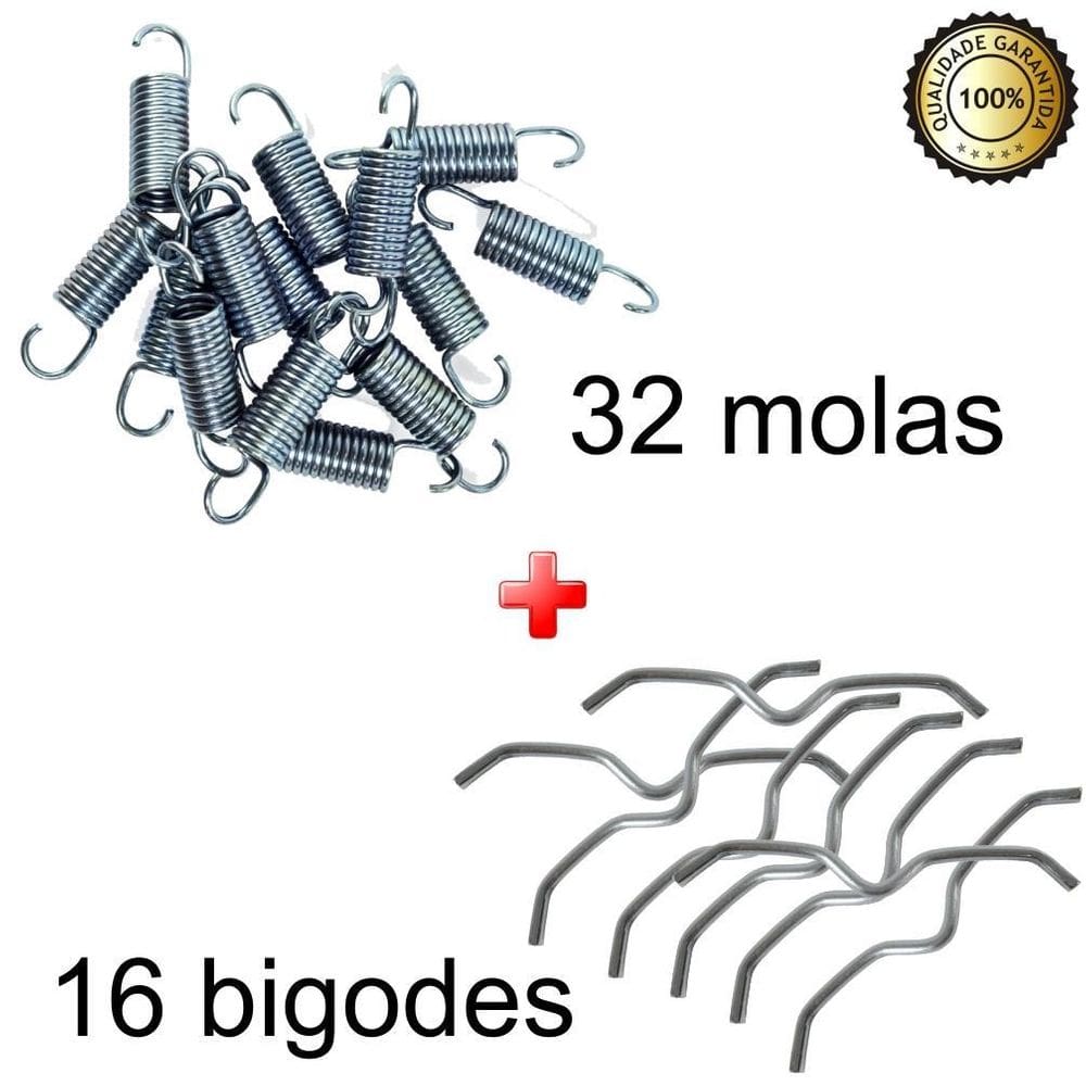 Kit 32 Molas Jump + 16 Ganchos Bigodes Para Cama Elástica