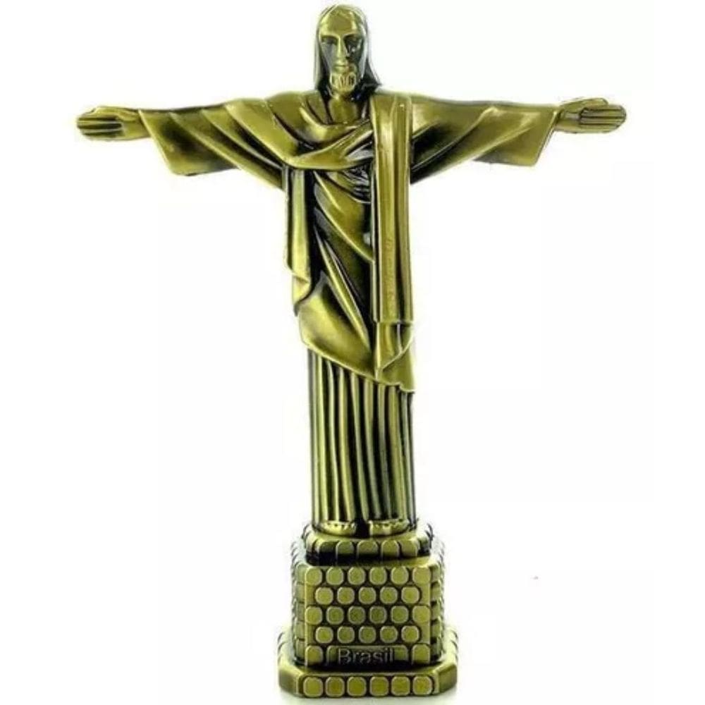 Miniatura Monumento Cristo Redentor Decoração 20 Cm De Metal
