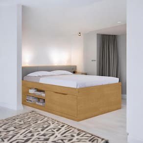 Cama Box Casal com Sapateira Prateleiras Penélope Naturalle