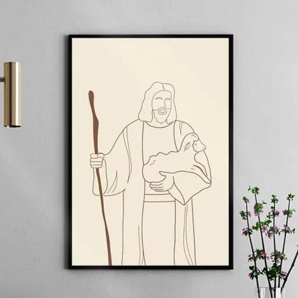 Quadro Jesus Com Cajado - One Line 45X34Cm