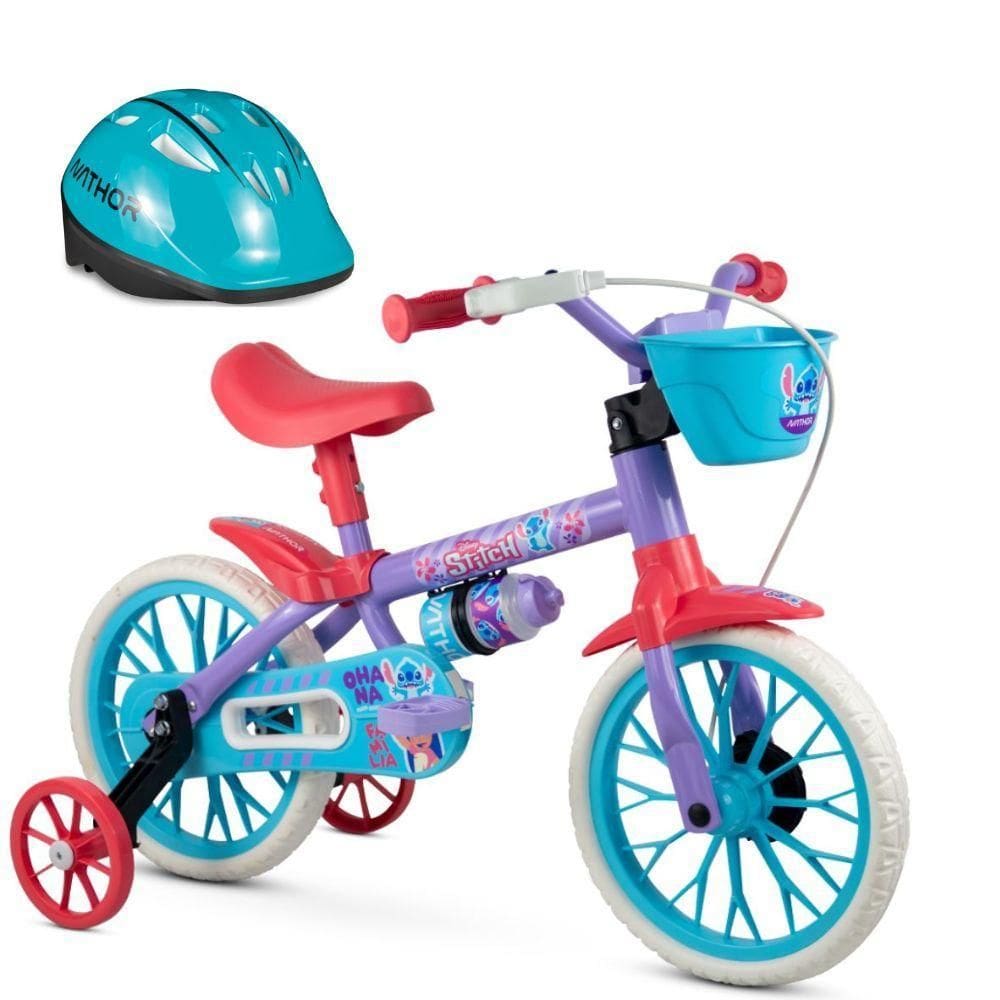 Bicicleta Infantil Com Rodinha Aro 12 Stitch Com Capacete