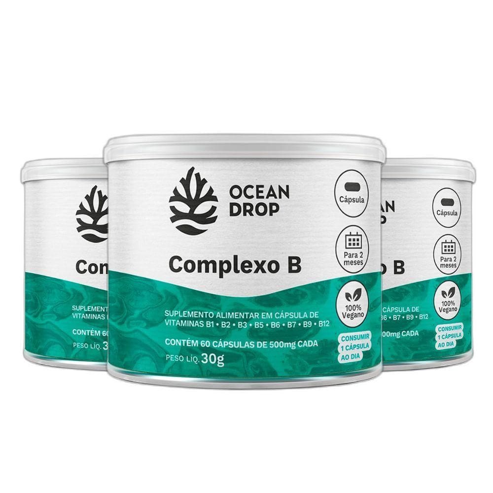 Kit 3X Complexo B B1 B2 B3 B5 B6 B7 B9 B12 60Caps Ocean Drop