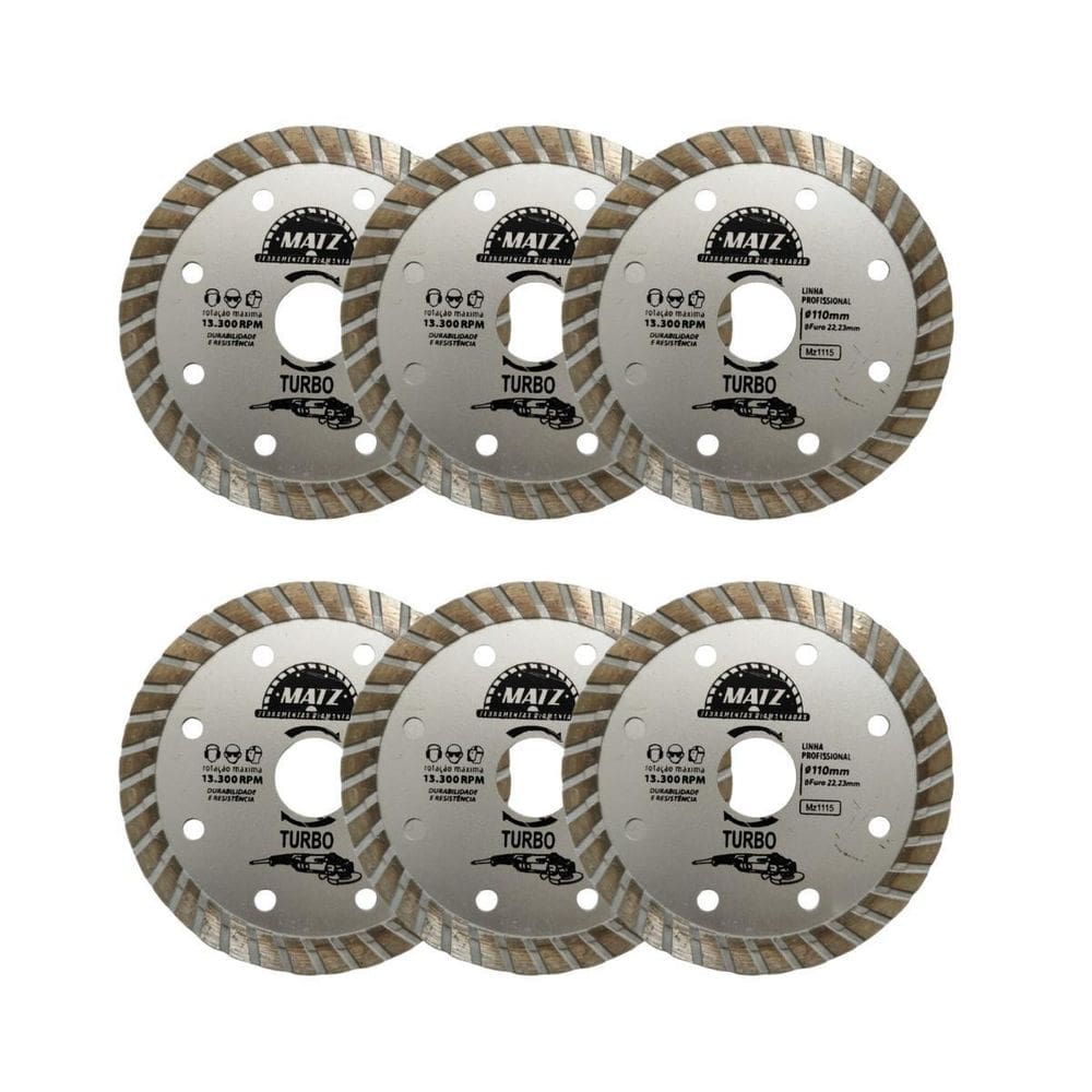 Kit 6 Disco Diamantado Turbo Esmerilhadeira 110X22,23Mm Matz