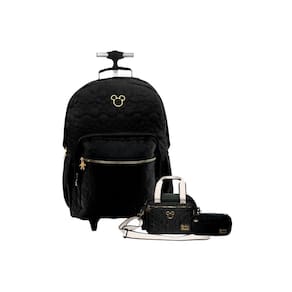 Kit Escolar Mochila Rodas+Lancheira+Estojo Mickey Teen Preto