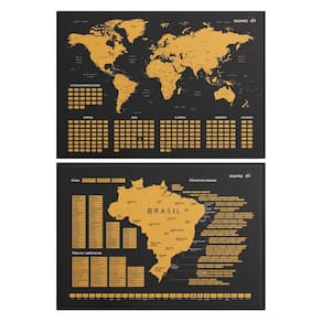 Kit Mapas Mundi E Brasil Raspadinha Quadro Decoração Viagem