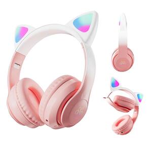 Fone De Ouvido Gatinho Orelha Infantil Led Meninas Sem Fio