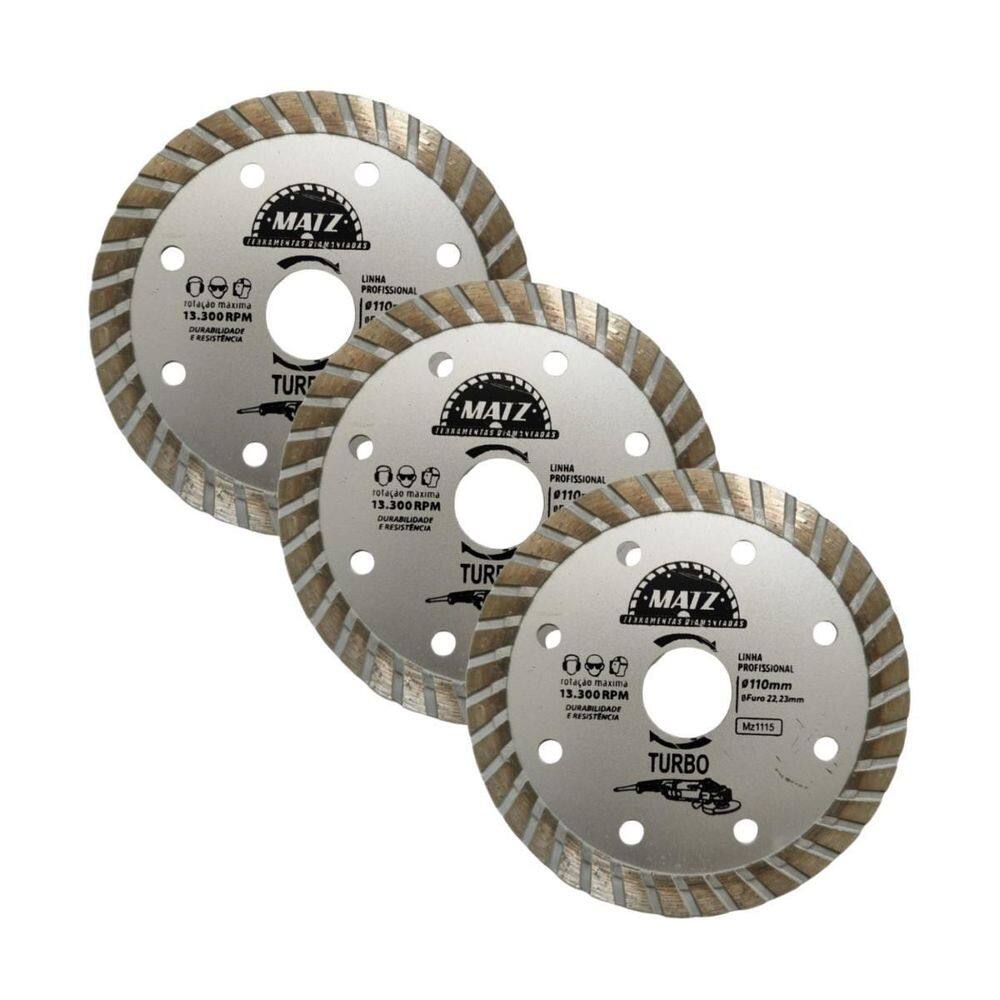 Kit 3 Disco Diamantado Turbo Esmerilhadeira 110X22,23Mm Matz