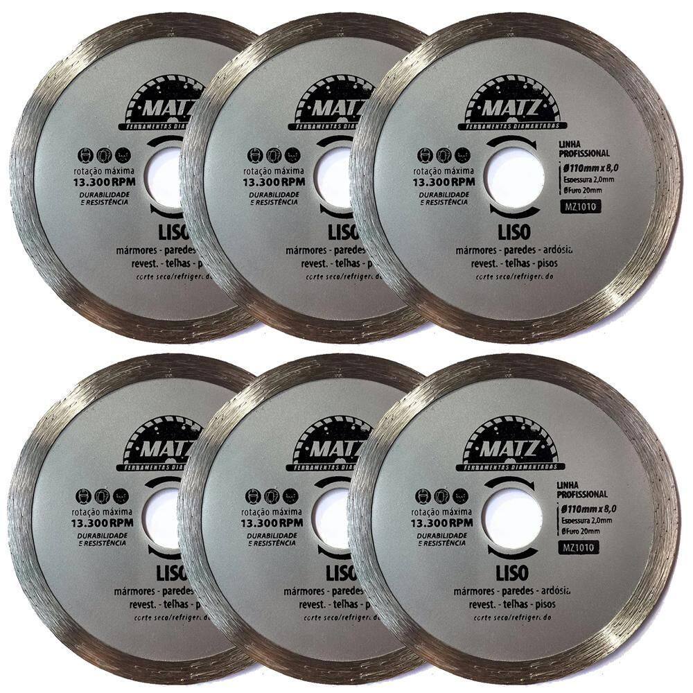 Kit 6 Disco De Corte Diamantado Liso 8Mm 110Mm X 20Mm Matz