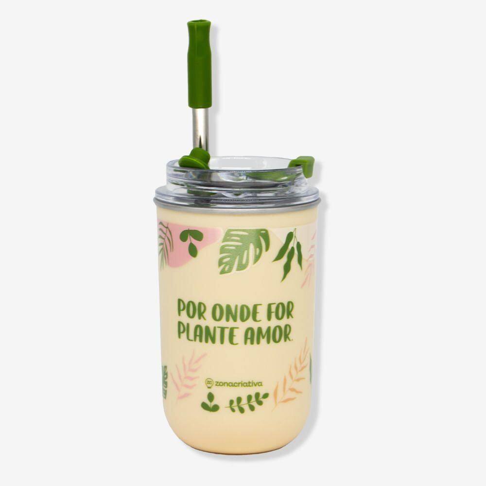 Copo Neo Com Canudo Jardinagem Zonacriativa