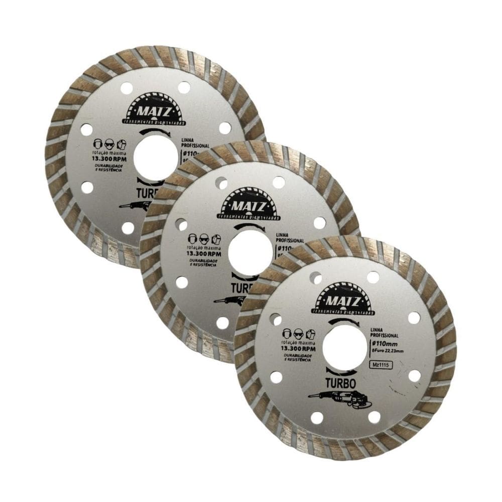 Kit 3 Disco Diamantado Turbo Esmerilhadeira 110X22,23Mm Matz