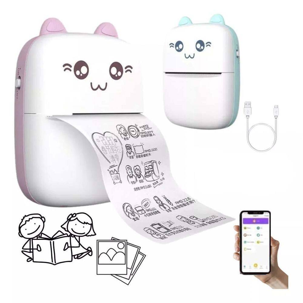 Mini Impressora Térmica Portátil Gatinho Bluetooth Colorida