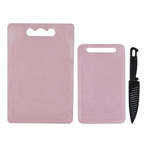 Kit Tábuas Para Corte Com 2 Tabuas E Uma 1 Faca Rosa