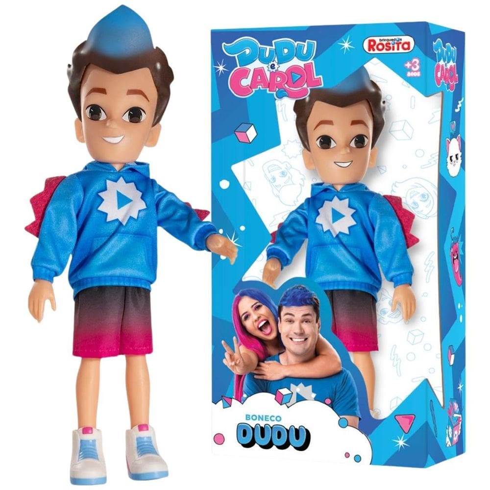 Boneco Dudu E Carol Youtuber Infantil Articulado Vinil 26Cm