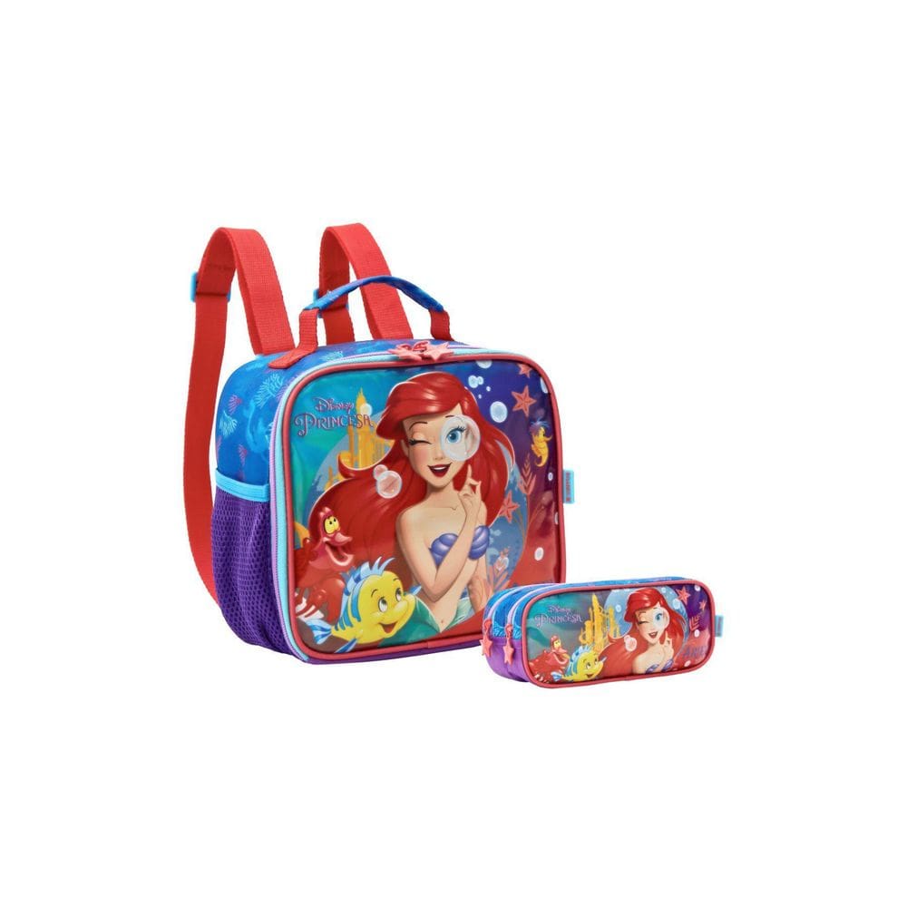 Kit Escolar Lancheira Térmica + Estojo Duplo Ariel Sereia