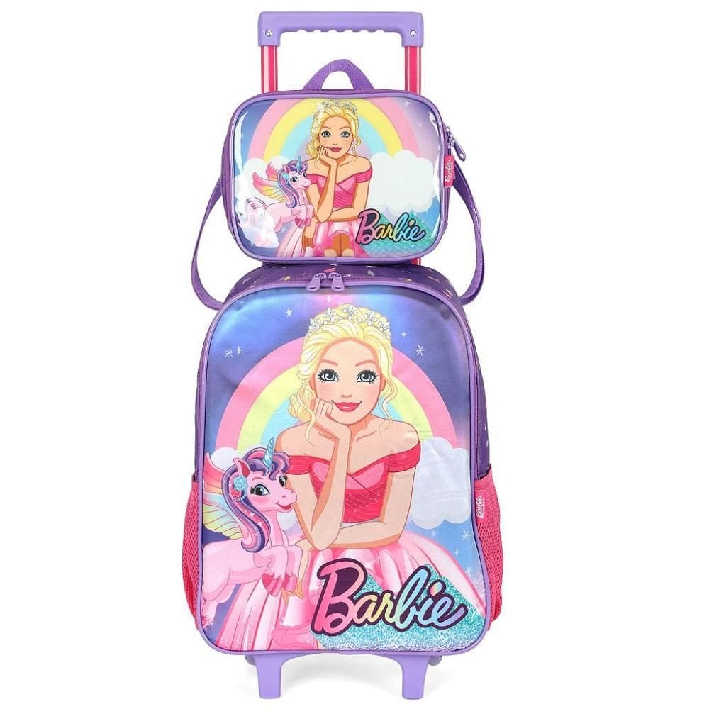 Kit Mochila Rodinhas Lancheira Luxcel Barbie Unicórnio Lilás