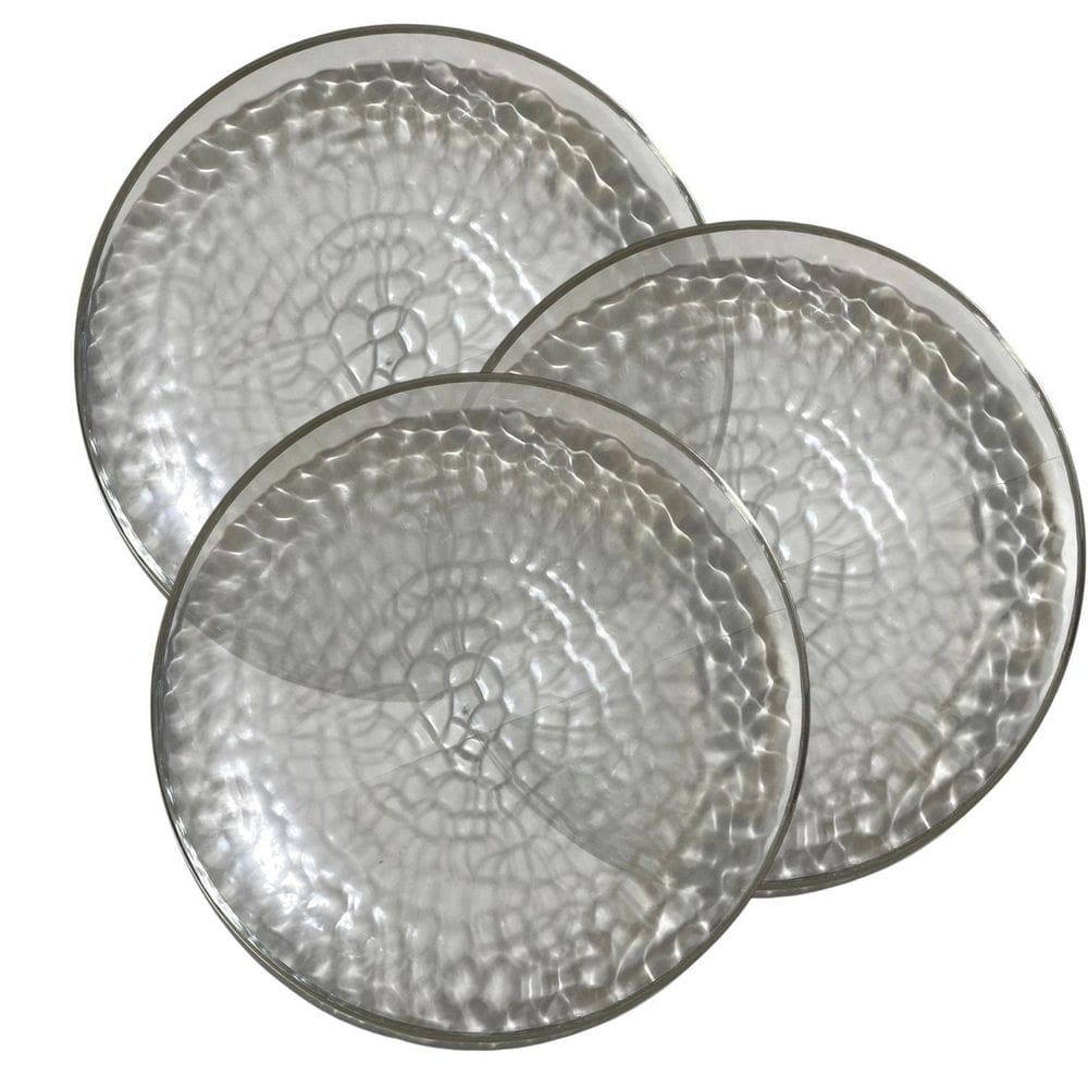 Kit 12 Pratos Jantar Redondo Acrílico Borda Prata 22Cm