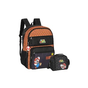 Kit Escolar Super Mario Mochila Costa + Lancheira. - Marrom