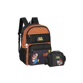 Kit Escolar Super Mario Mochila Costa + Lancheira. - Marrom