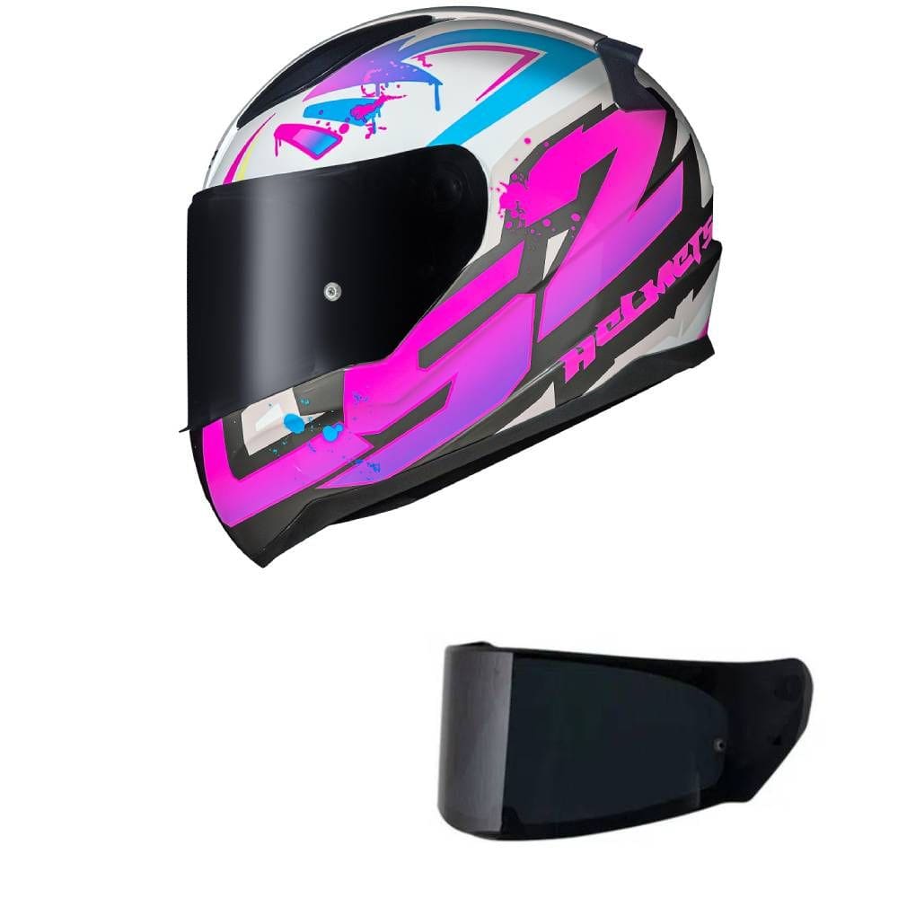 Capacete LS2 FF353 Rapid Tagline Branco e Rosa Mais Viseira Fumê