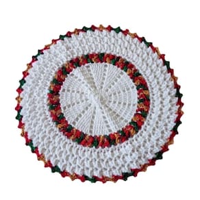 Kit 4 Sousplat Em Crochê Artesanal 35Cm Branco E Vermelho