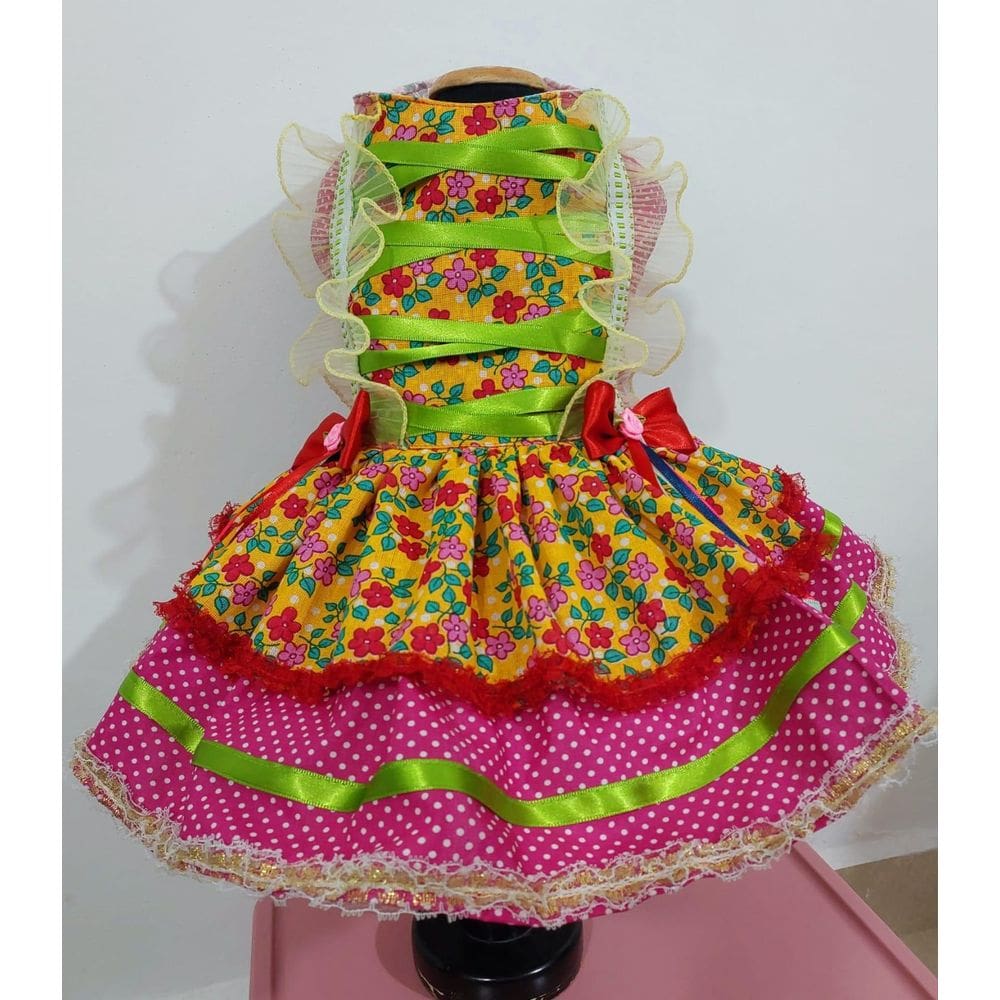 Vestido Pet Festa Junina Florido Com Rendas - Tamanho M