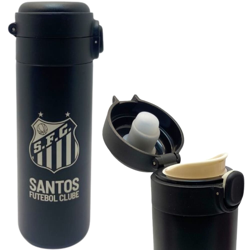 Garrafa Santos Térmica 6 Horas Quente Gelada 400ml Com Trava Oficial Peixe