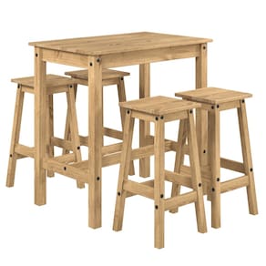 Mesa Alta e 4 Banquetas de Madeira Maciça Marrom Antique