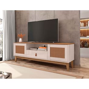 Rack Esmeralda 160cm 2 Portas 1 Gaveta para Tv até 60 Polegadas OffWhite com Noce - Rede Móveis