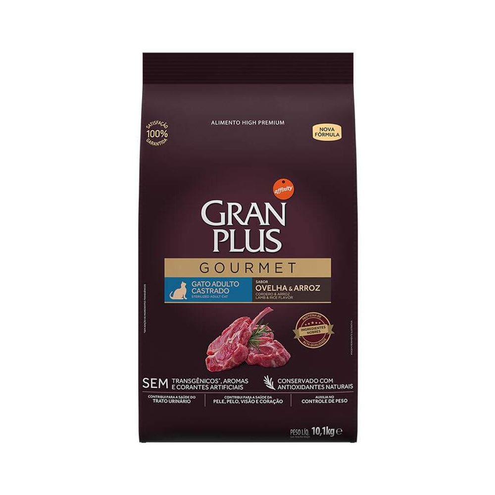 Ração Gran Plus Gourmet Gatos Adultos Castrados Ovelha e Arroz 10,1kg