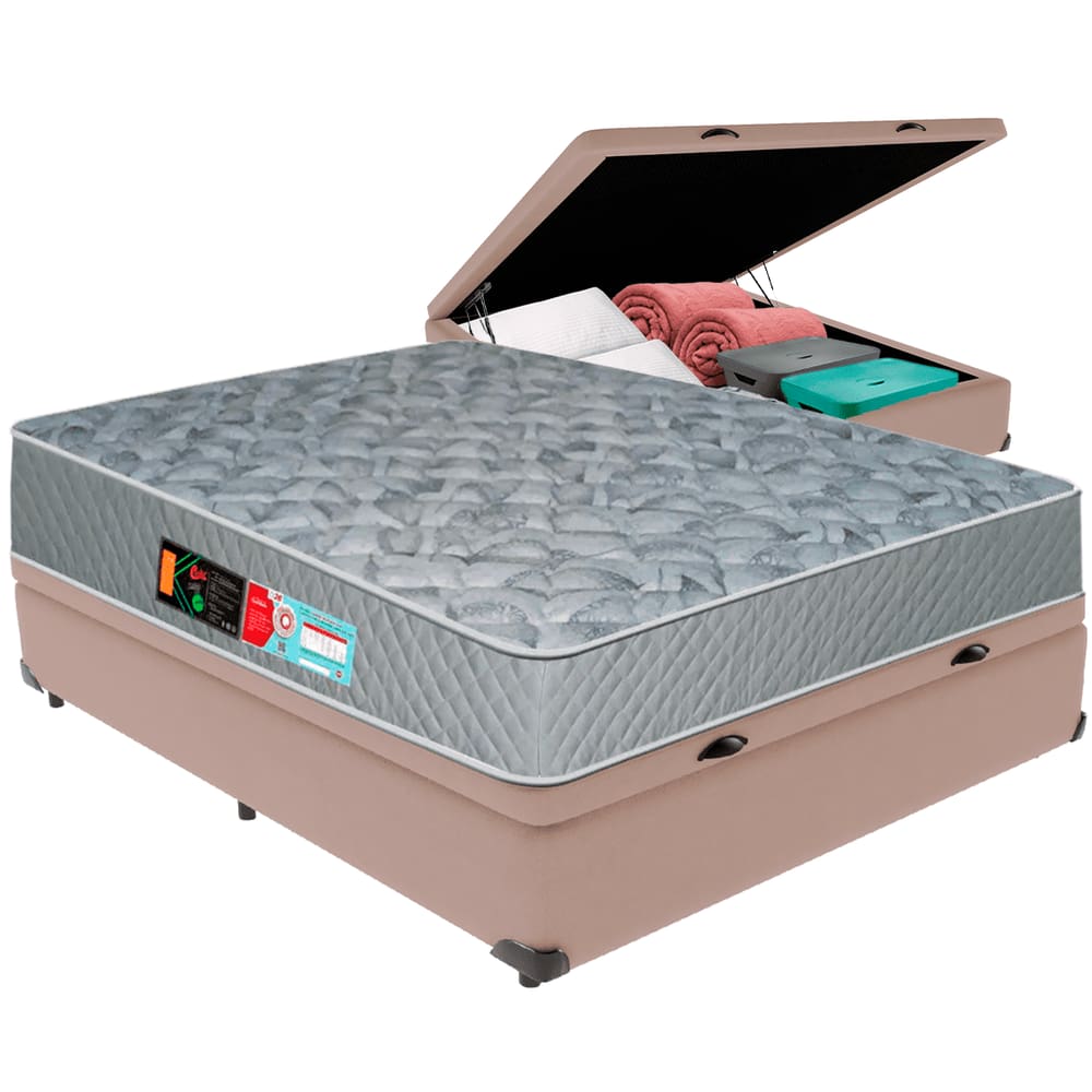 Cama Box Baú e Colchão Sleep Max D33 Casal Castor