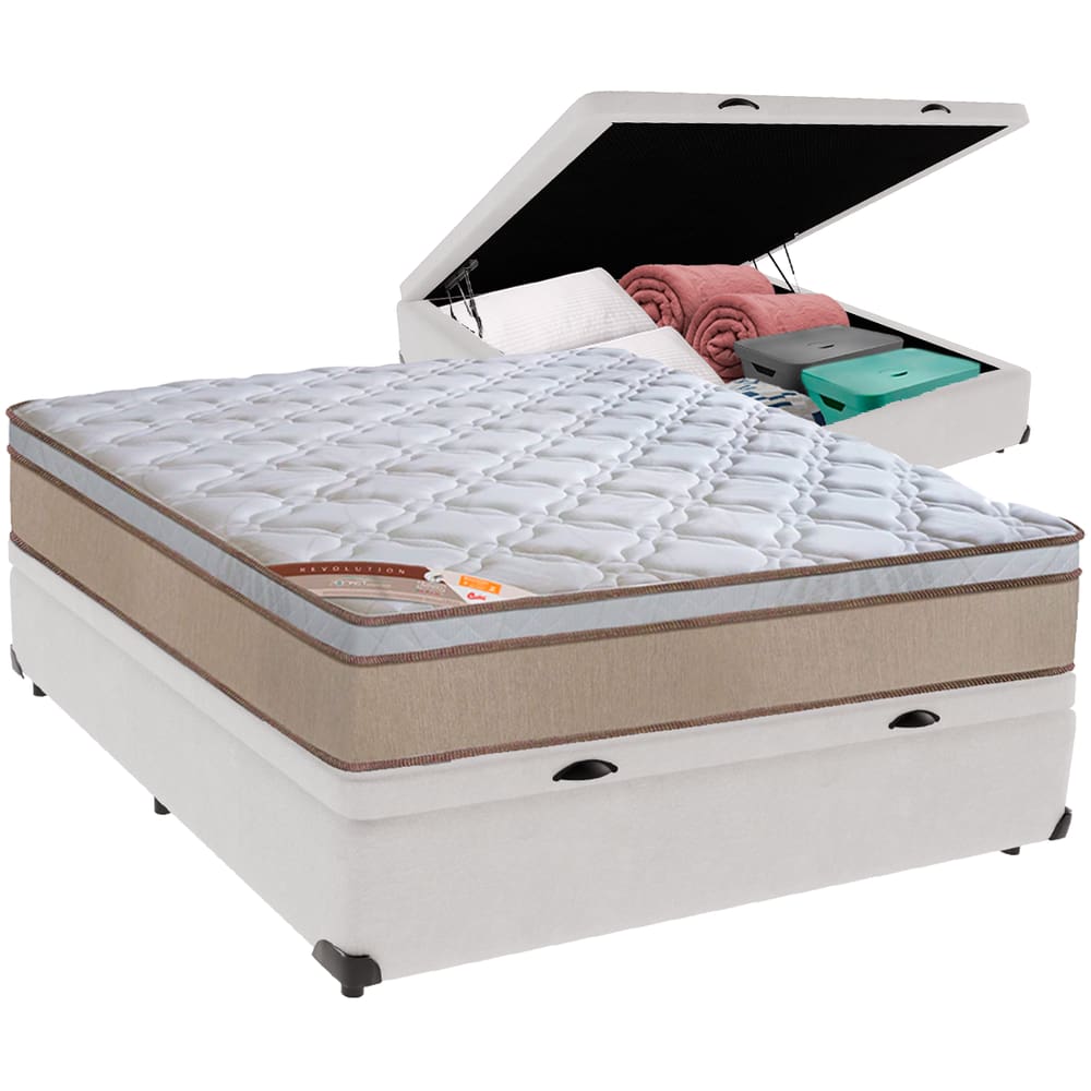 Cama Box Baú e Colchão Revolution Tecnopedic Molas Casal Castor