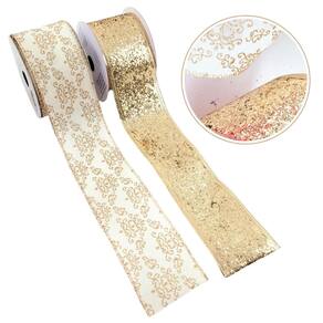 Kit 2 Fita Natalina Rose Dourada 6Cmx9M Natal Decorativa