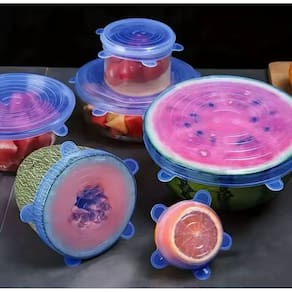 Kit 6 Tampas Silicone Reutilizável Universal Flexível Prático - AZUL